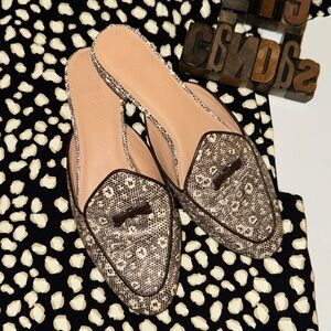 J. CREW Faux Animal Print Slide Mules in Brown & Cream